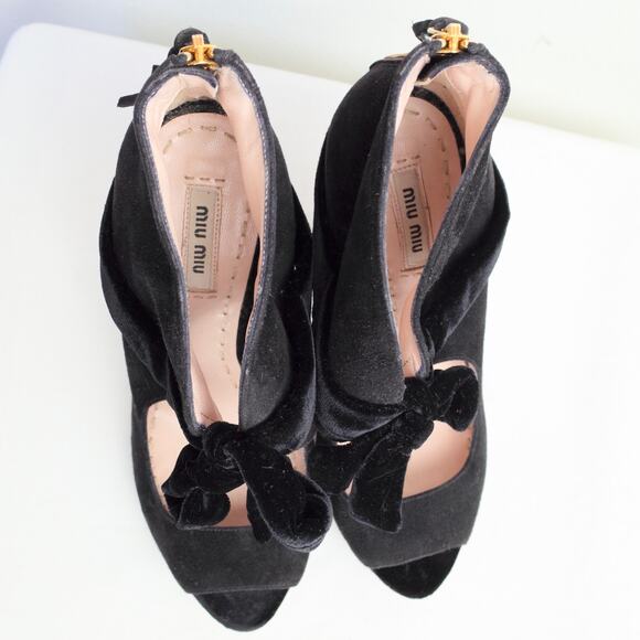 Miu Miu Black Suede Sandals Heels with Velvet Bow 38 - Picture 8 of 9
